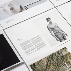 Layout design of a page with a text and a photo of a shirtless man